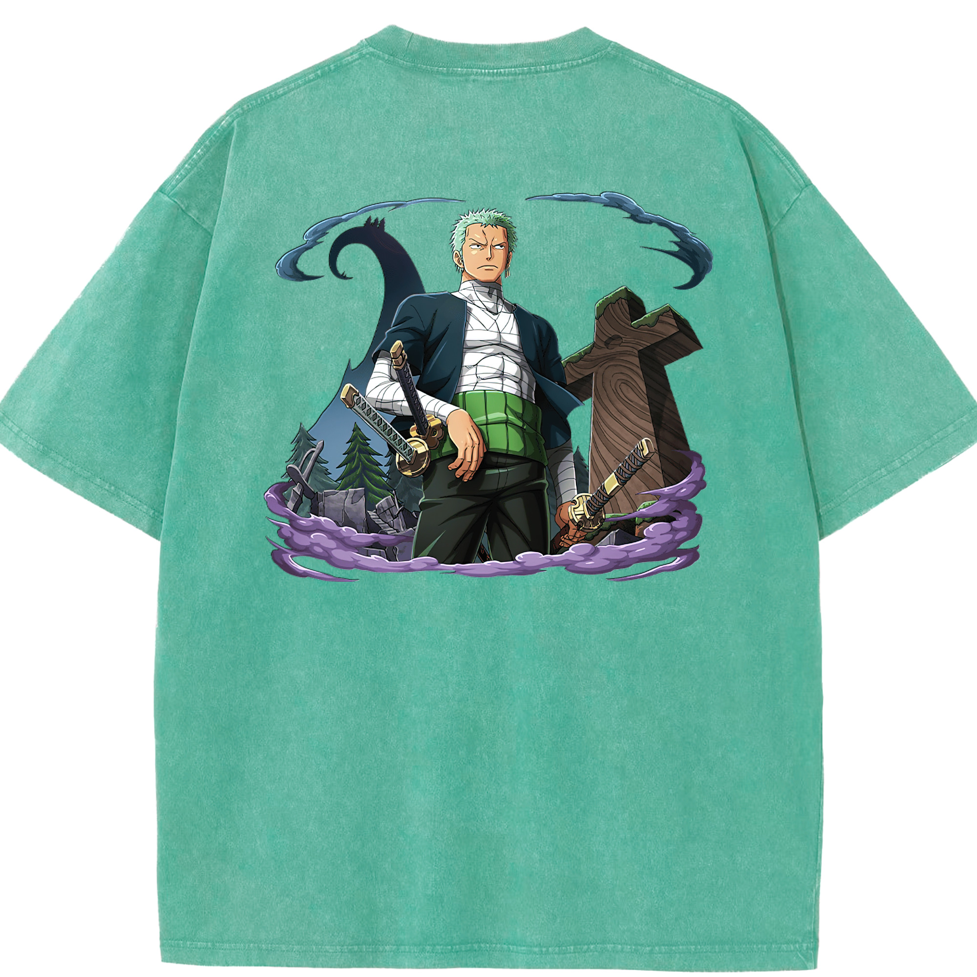 ワンピース ロロノア・ゾロ ONE PIECE Roronoa Zoro 綿100% ヴィンテージ風 半袖Tシャツ（背面プリント）
